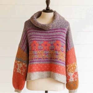 Fate Chunky Knit Cowl Neck Pullover - Retro Floral Pattern. Women L. EUC.